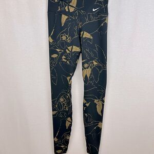 Nike One Dri-FIT women’s Metallic gold floral Training Leggings size XS